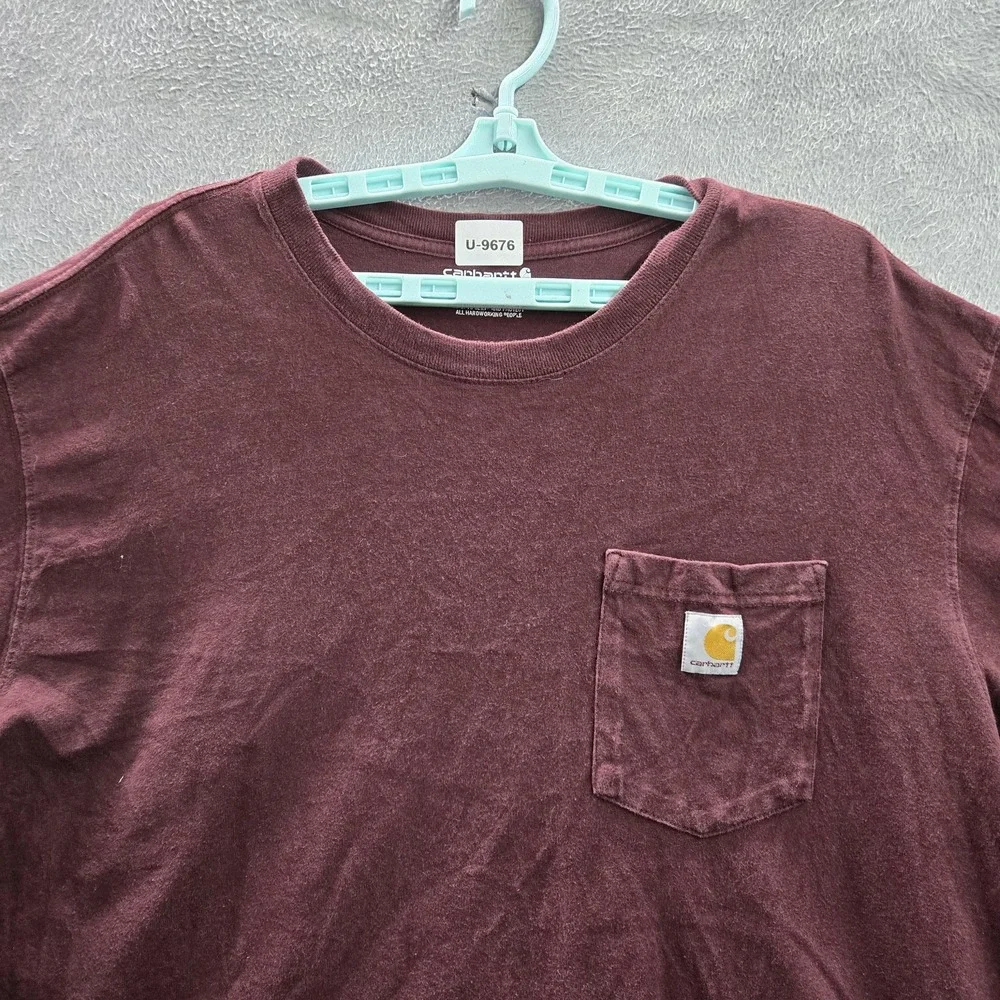 Carhartt Men Shirt XL Red K87 Long‎ Sleeve Pocket Shirt Logo Short